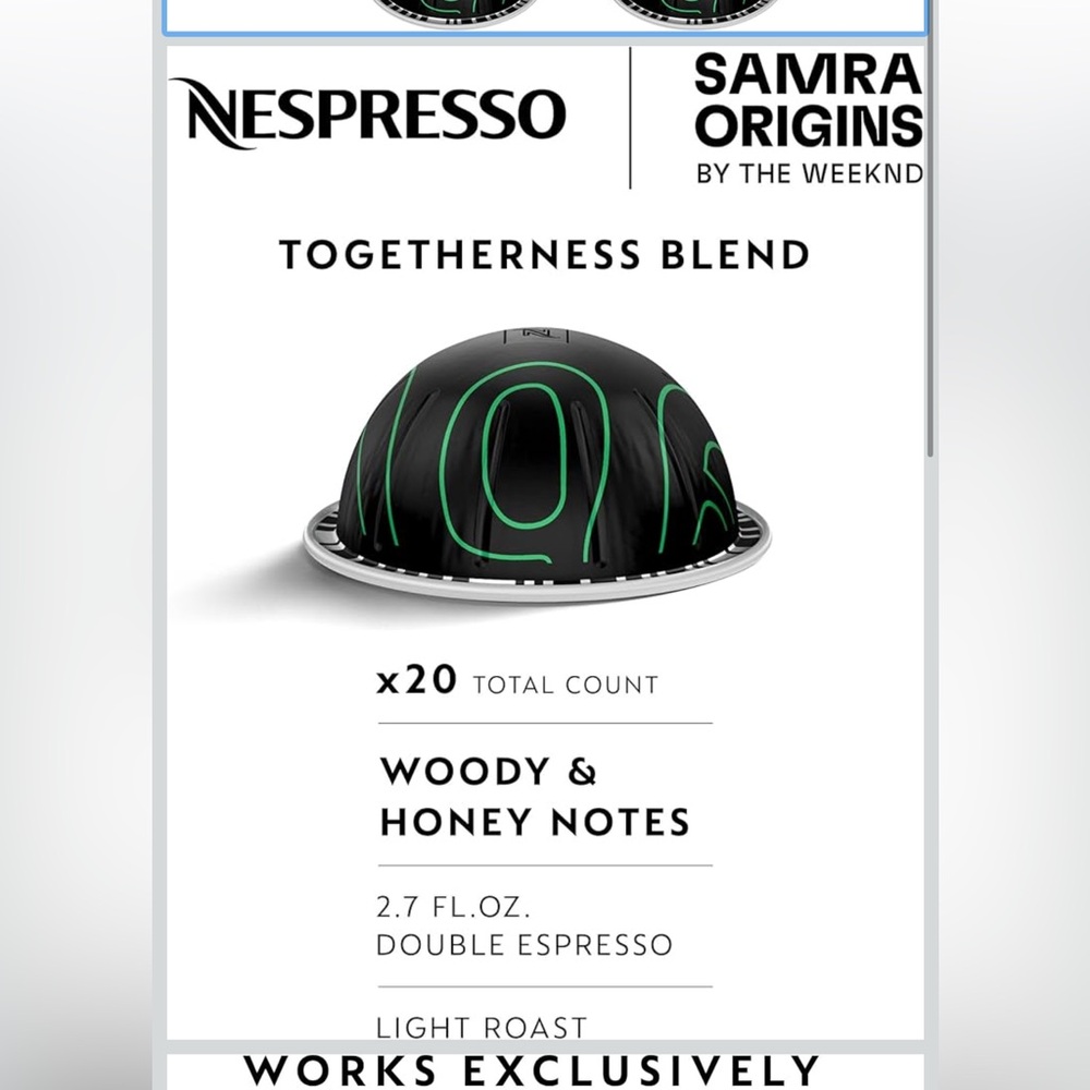 Nespresso I Samra Origins by The Weeknd Vertuo Double Expresso 7/31/26 30 pods - Picture 2 of 4